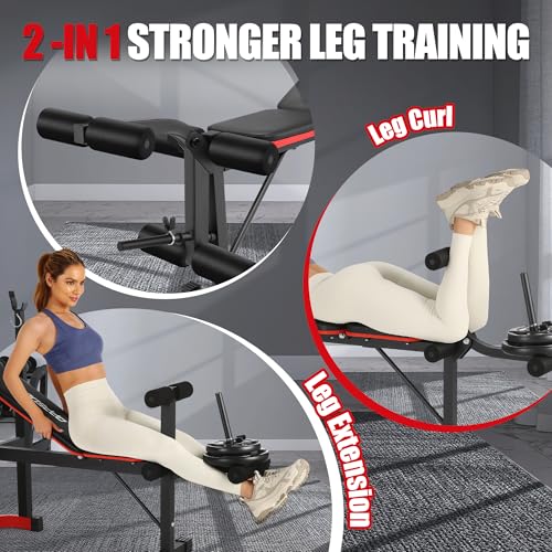 OPPSDECOR Foldable Weight Bench Set with Squat Rack and Preacher Curl Pad - color: Scarlet