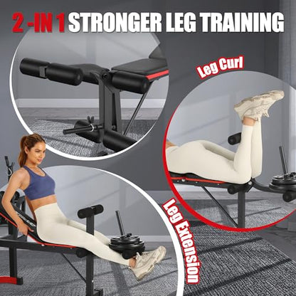 OPPSDECOR Foldable Weight Bench Set with Squat Rack and Preacher Curl Pad - color: Scarlet