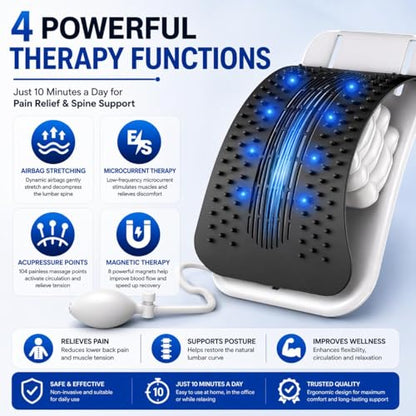 BREEV® Back Stretcher with EMS Electric Pulse Massage, Lumbar Support for Lower Back Pain Relief, Adjustable Spine Decompression Device, 108 Acupressure Nodes & Remote Control