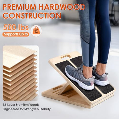 Thickened Wooden Calf Stretching Slant Board, Portable Adjustable Incline Board, 320 Lbs Weight Capacity, Calf Stretch Wedge for Leg, Heel, Suitable for Adults' Leg & Foot Stretching