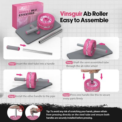 VINSGUIR Ab Roller Wheel, Abs & Core Workout Equipment for Home Gym with Knee Pad Accessories, Abdominal Wheel for Full-body Strength Training