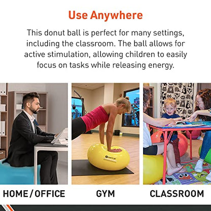 Body Sport Donut Ball – Durable, Inflatable Exercise Ball for Balance & Stability Training, Yoga, & Pilates Workouts – Use in Home, Office, Gym, or Classroom - style: 30-inch