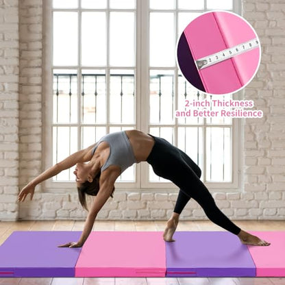 ZENOVA Gymnastics Mat 6'x3'x2''/4'x8'x2'' Exercise Mat Gym Mat for Home Aerobics Workout Foldable Tumbling Mat Children Gifts - color: 3.6FT x 6FT --Pink&Purple
