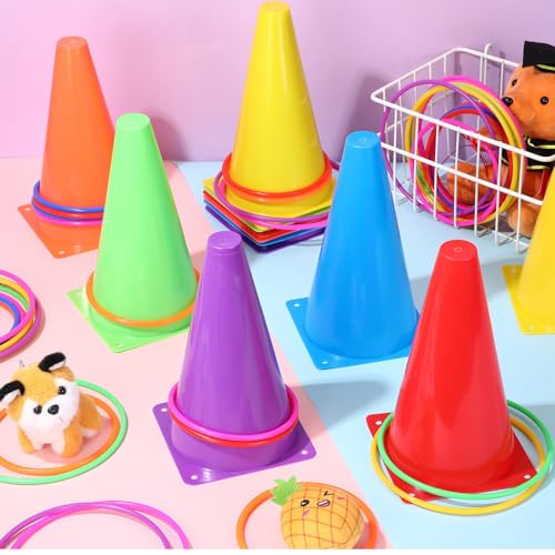 52 Pcs Ring Toss Game Set 12 Plastic Training Cones 40 Toss Rings for Carnival Party Backyard Indoor Outdoor Games