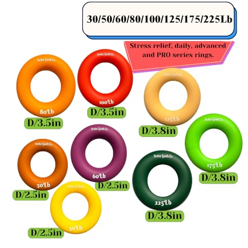 Hand Exerciser - PROFESSIONAL GRADE, Set or Single, Different Sizes. Visit to see more! Bague classique en silicone parfaite pour améliorer la force, la puissance et la vitesse dans les poignets. - size: 9 Set - 30-50-60-80-100-125-175-225 lb