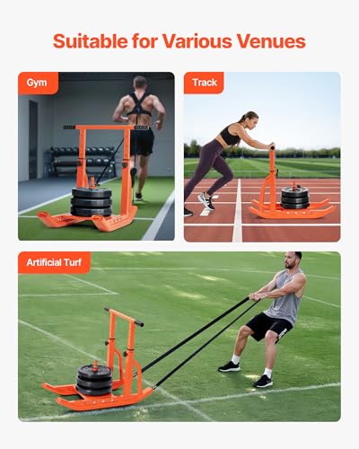 VEVOR Football Sleds and Chutes, Weight Sled, Football Training Pull Push Running Sled, Fitness Workout Sled Push Gym Equipment, Adjustable Height Handle, Compatible 1/2 in Weight Plates
