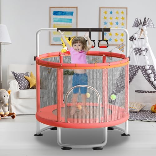 60'' Indoor Outdoor Rebounder Trampoline for Kids, 5 FT Recreational Toddler Trampoline with Safety Enclosure Net Gifts with Basketball Hoop Dartboard Ocean Bal
