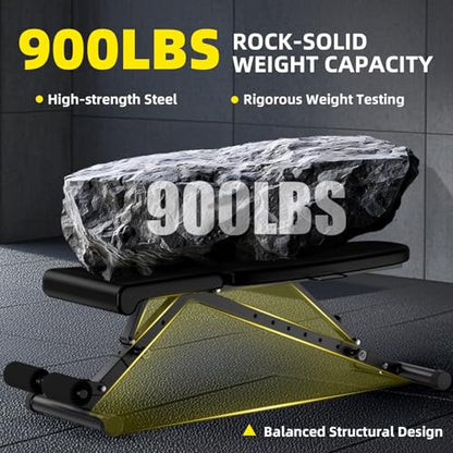 Weight Bench, Adjustable Workout Bench with 900Lbs Capacity, with Fast Folding, Adjustable Bench for Full Body Workout, Space-Saving, for Indoor Workout, Home Gym (Black)