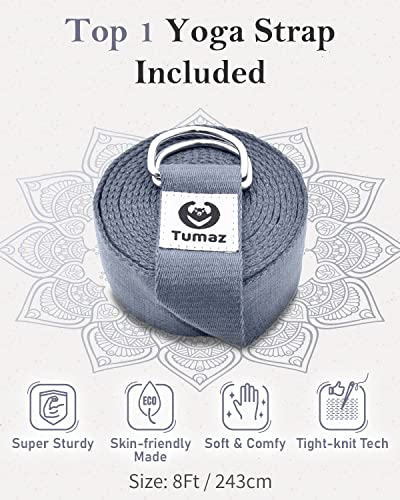 Tumaz Yoga Bolster Set - Rectangular Bolster Pillow for Restorative Yoga, Soft Meditation Pillow with Carry Handle and 8-Feet Strap, Machine Washable Cover
