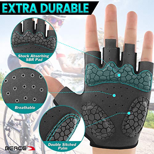 BEACE Gloves for Cycling Bike Biking Half Finger Road Bicycle for Men and Women-5MM Breathable Anti-Slip Shock-Absorbing Pad Gym Motorcycle Light Weight Mountain Bike Gloves