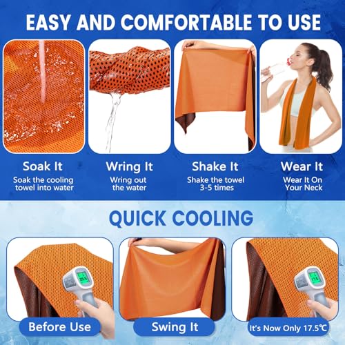 50 Pack Cooling Towels, 40"x12" Yoga Towels Ice Breathable Soft Chilly Sweat Rag Microfiber Workout Rags for Neck and Face for Gym Golf Sport Running(Orange)