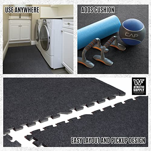WF Athletic Supply Carpet Top EVA Foam Floor Tiles, Black Carpet Texture Surface Puzzle Interlocking Mats for Home Gym, Kids Room & Living Room; 24-inch x 24-inch x 12-mm per Tile