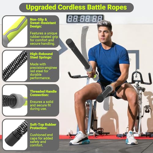 Weighted Cordless Battle Ropes, 2-in-1 Portable Ropeless Battle Ropes for Home Gym, Workout Ropes for HIIT, Strength & Low-Impact Aerobic Training, Versatile Exercise Equipment for Men & Women