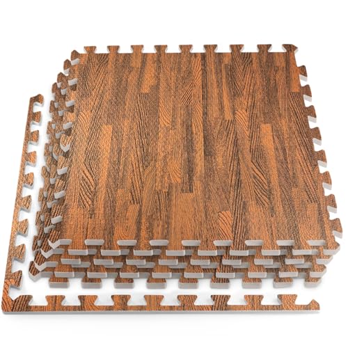 HomeCube USA 3/8 Inch Thick Interlocking Wood Grain Foam Floor Tiles for Home, Office, Workout Equipment Space, Commercial Areas, Anti-Fatigue Flooring Padding 24x24 in., Dark Oak, 32 SQ Ft - 8 Tiles - color: Dark Oak, size: 32 Sq Ft (8 Tiles)