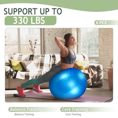 Hungdao 6 Pack Exercise Ball Bulk Inflatable Pregnancy & Workout Ball 22 Inch Heavy Duty Pilates Ball for Yoga Stretching Therapy Balance Physical Fitness - color: Blue