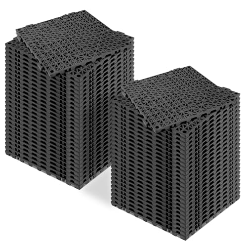 ToLanbbt Modular Interlocking Cushion 55P 11.8" x 11.8" Interlocking Rubber Floor Drain Holes Non-Slip Splicing Drainage Mats for Deck, Shower, Kitchen, Drain Pool, Sauna Bath, Indoor Outdoor (Black) - size: 55 PCS