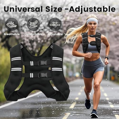 Weighted Vest 12lb with Reflective Stripe and Double Adjustable Buckle Straps Fitness Weight Vest for Workout Strength Training Running Weight Loss for Men Women