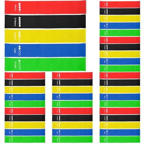 40 Pcs Resistance Bands Bulk, Loop Exercise Bands Set for Gym Members Sports Class Students Gift, 5 Pieces Each Set with Storage Bag, Fitness Bands for Outdoor Home Gym Yoga Pilates