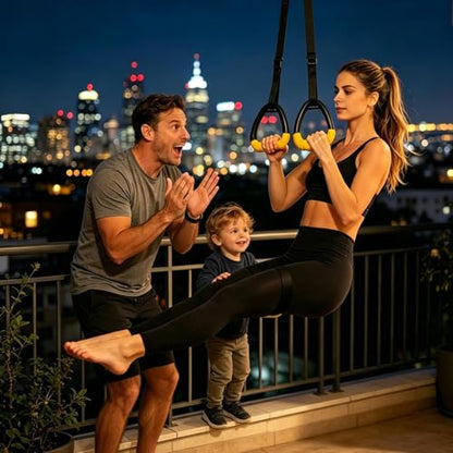 Workout Rings - with Adjustable Straps | Exercise Rings Adjustable Straps | for Fitness Strength Training Home Outdoor Garage Park School Adult Men