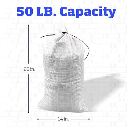 DURASACK Heavy Duty Sand Bags with Tie Strings Empty Woven Polypropylene Sand-Bags for Flood Control with 1600 Hours of UV Protection, 50 lbs Capacity, 14x26 inches, White, Pack of 10