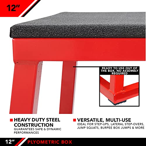 JFIT Plyometric Boxes - Made in Taiwan NO Assembly Required Single - Height Box Set and Adjustable Box Options Plyometric Platform and Jumping Agility Box for Training Conditioning Strength Training - style: 12" Height (Single Plyo Box)