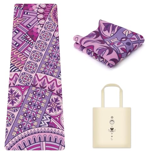 Travel Suede Yoga Mat 1.5mm Thick Non Slip Foldable Lightweigh Sweat Absorbent Exercise Mat for Hot Yoga Pilates Home Gym Outdoor, 72"L x 24"W, 3 lbs