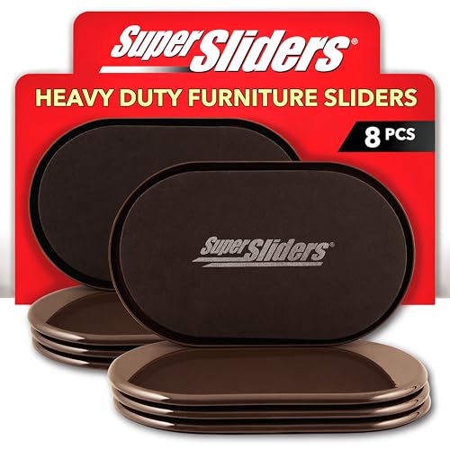 Super Sliders 5-3/4" x 9-1/2" XL Oval Reusable Furniture Sliders for Carpet, Anti-Slip Protective Furniture Moving Pads for Beds, Sofas, Dressers, Set of 8, Brown