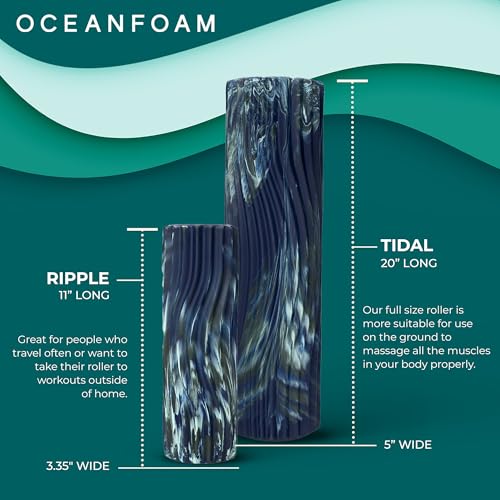 Tidal Roller - Dark Navy, Hunter & Seafoam Marbled - Muscle Massage Foam Roller for Back Pain & Stretching - Firm & Ergonomic Wide Wave Textured - Yoga & Athletics - Full Size, 20" x 5" - color: Dark Navy, Hunter & Seafoam Marbled