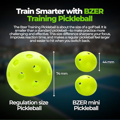 BZER Quiet Pickleball Balls – Mini Pickleballs Silent Rubber Training Ball - Set of 3 for Indoor Outdoor Play, Soft Tiny Practice Trainer, Improve Focus, Boost Control, Training Essentials