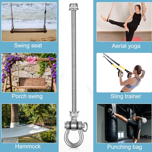 4 Pcs Heavy Duty Swing Hanger with Bearings M10 x 11 Stainless Steel Swing Hooks Screw Brackets Permanent Anti-Rust 180°,1500 LB for Wood Steel Beam Yoga Hammock Chair Punching Bag Porch Swings Seat