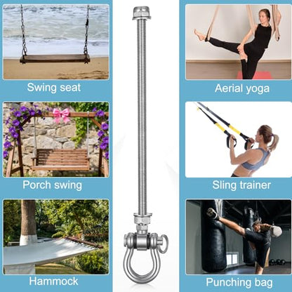 4 Pcs Heavy Duty Swing Hanger with Bearings M10 x 11 Stainless Steel Swing Hooks Screw Brackets Permanent Anti-Rust 180°,1500 LB for Wood Steel Beam Yoga Hammock Chair Punching Bag Porch Swings Seat