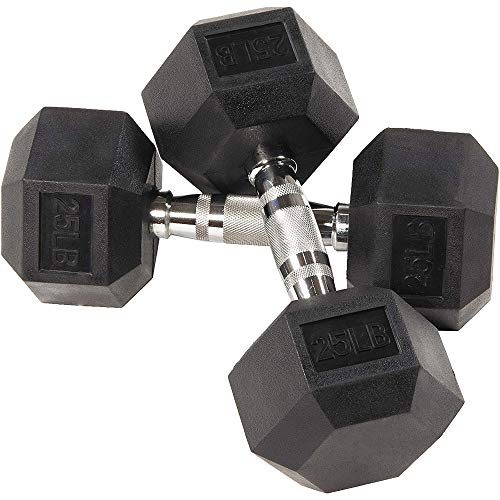 Fitvids Hex Dumbbells Rubber Coated Hand Weights for Exercises and Fitness Home Gym, 5-50 LB Pair - style: 25.4LBS Pair