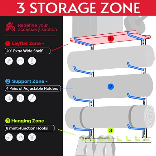 Home Gym Storage Shelf Only, Adjustable Gym Equipment Organizer Wall Mounted with 1 Board, Yoga Mat Holder, Storage Rack Compatible with Peloton Shoes & Mat, Shelf for Home Training Accessories - style: With 1 Board