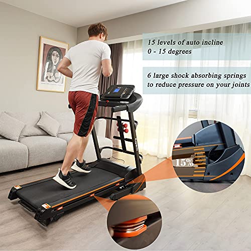 Foldable 16.5 Inch Cardio Fitness Portable Treadmill with Bluetooth Connectivity, LCD Display, and Tracking Apps for Home Gym Equipment, Black - color: Black Large