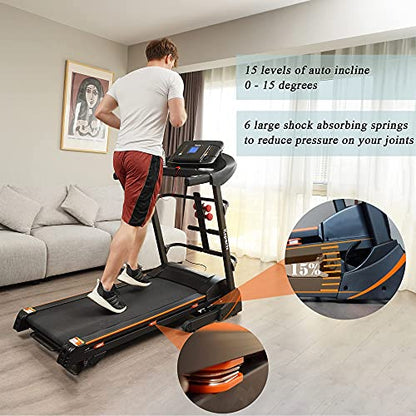 Foldable 16.5 Inch Cardio Fitness Portable Treadmill with Bluetooth Connectivity, LCD Display, and Tracking Apps for Home Gym Equipment, Black - color: Black Large