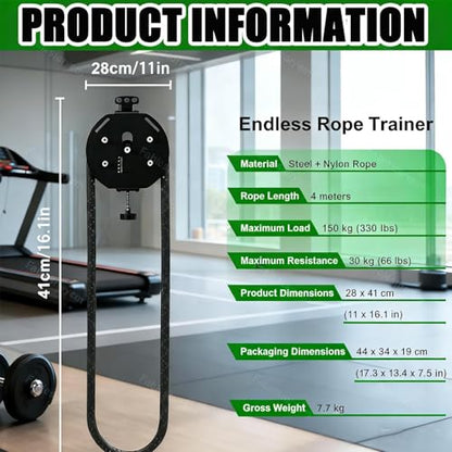 Endless Rope Trainer | Resistance Trainer Machine | Pulley Rope Puller Fitness Rope Trainer | Pulley Rope Climbing Machine Adjustable Resista |14ft Closed-Loop Nylon Rope, Home Gym - color: Red