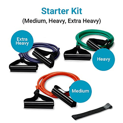 Exerband Triple Tube Exercise Starter Kit, 3 Bilateral Tubes, 1 Web Anchor Strap, and 1 Instruction Sheet, Portable Resistance Training Kit, Designed to Fit Any Standard Door, Resistance Tubes with