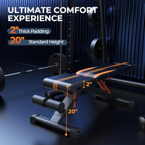Adjustable Weight Bench, Foldable Incline Decline Flat Workout Bench Press with Extended Backrest, 80x40MM Heavy-Duty Steel Dumbbell Bench for Home Gym Full Body Strength Training
