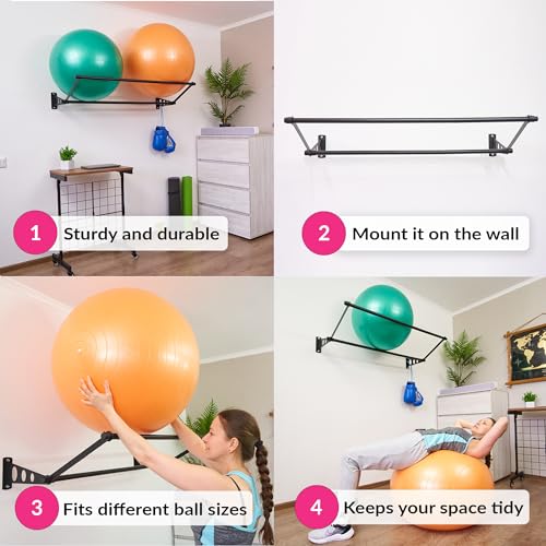 ODOXIA Exercise Ball Holder | Organize Your Space | Wall Mounted Rack | Yoga Ball Holder | Exercise Wall Mount | Fitness Therapy & Stability Rack | for Gyms, Studios, Home Gyms