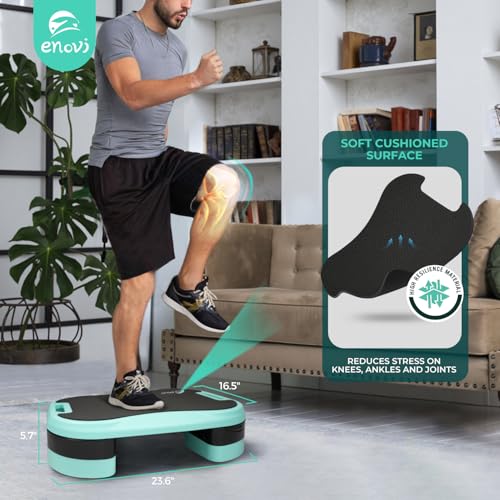 Basic Steppers for Exercise at Home, Aerobic Steppers, Exercise Step Platform with Soft cushion and 2 Adjustable Height Risers