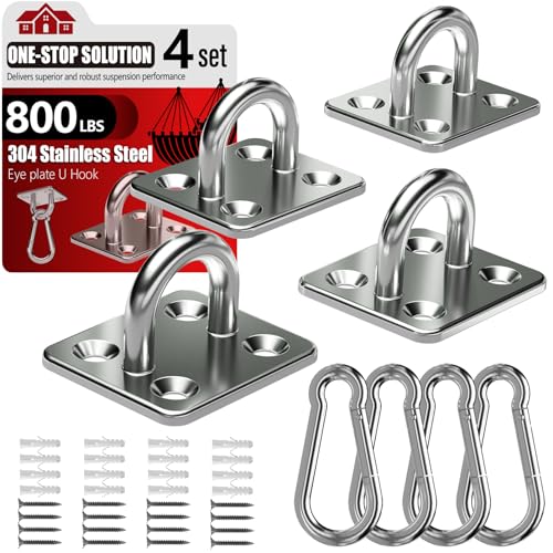 sprookber 304 Stainless Steel Pad Eye Snap Hook, M6 Ceiling Hook 800Lb,8Pcs - size: 2.3 inch, style: Square