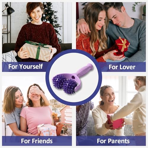 Handheld Spiky Massage Balls Rollers, 2 Wheel Spiky Massage Ball Rollers Silicone Manual Massage-Roller with Handle Pressure Point Muscle Massages Tool for Foot Arm Body Neck Leg Pain Pressure Relief