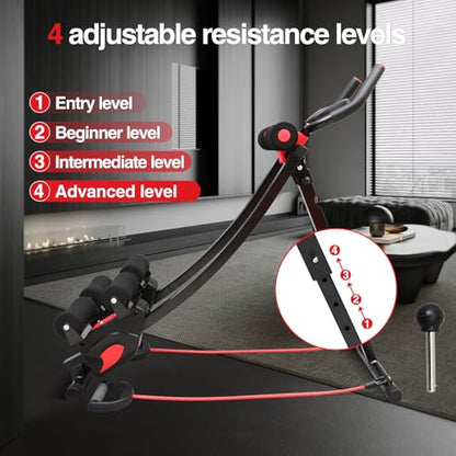 Dual Track Fitness Ab Machine Ab Cruncher, Adjustable Height Waist Trainer, Foldable Home Gym Equipment with 4 Adjustable Resistance Levels and Resistance Bands - size: Dual Tracks