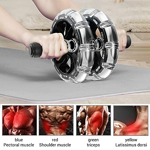 Fitness Roller with Dual ABS Wheels and Pull Strap Set, Abdominal Exerciser for Core Workout, Quiet Double Bearing Ab Roller with Knee Pad and Removable Handles for Home Gym Use