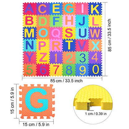 Kangler Kids Foam Puzzle Play Mat 5.9inch x 5.9inch (36-Piece Set) Interlocking EVA Floor Tiles with Alphabet and Numbers