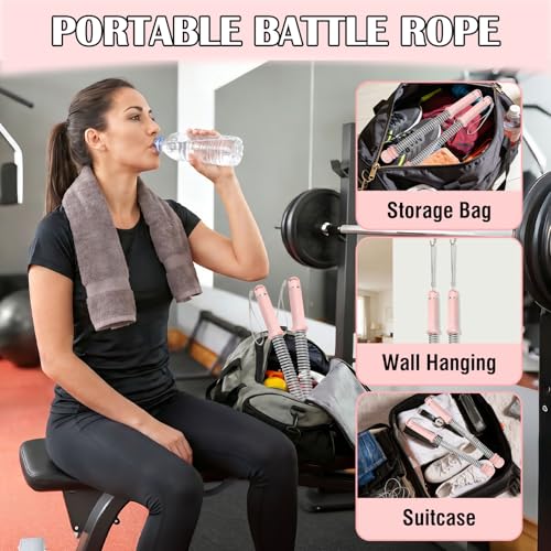 2PCS Ropeless Battle Ropes with Adjustable Weighted Ring-Battle, Cordless Battle Rope for Home Gym, HIIT Workout, Low-Impact Cardio, Strength Training, Portable Fitness Equipment for Women & Men