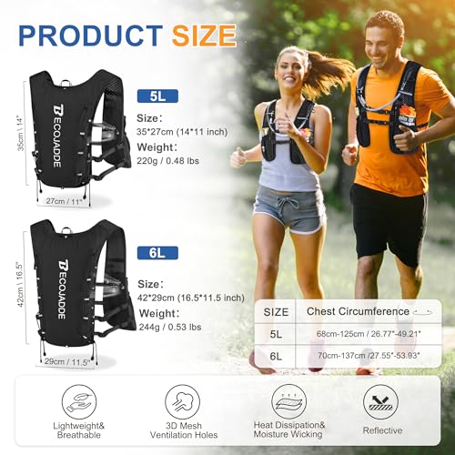 BECOJADDE Running Vest for Women Men, 5L/6L Lightweight Hydration Backpack Running Pack for Marathon, Trail, Cycling, Hiking, Jogging - color: Jet Black