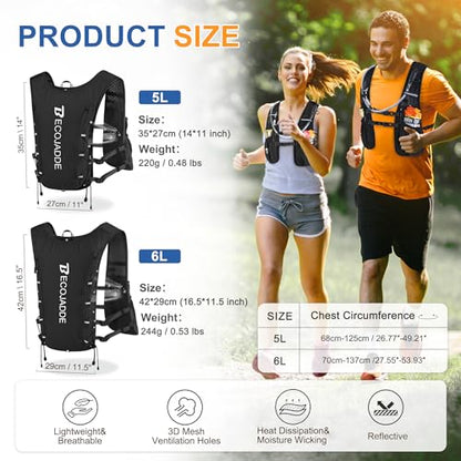 BECOJADDE Running Vest for Women Men, 5L/6L Lightweight Hydration Backpack Running Pack for Marathon, Trail, Cycling, Hiking, Jogging - color: Jet Black