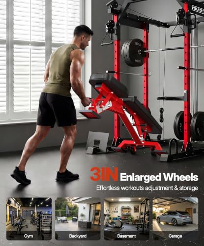YOLEO Commercial Adjustable Weight Bench 2315LB ASTM Certified – 80% Pre-Assembled Heavy Duty Workout Bench for Home Gym, Decline/Flat/Incline Bench Press, 2.4" Thick Pad & 2 Wheels - color: Red
