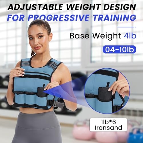 Adjustable Weighted Vest for Women Men 4-10lb/11-20lb/20-32lb Vest with 6 Ironsand Weights Body Weight Vest with Reflective Strip for Running Walking Strength Training Workouts